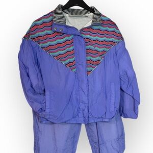 Vtg 90s Purple Windbreaker Tracksuit – Retro Colorblock Set Y2k MP Jacket